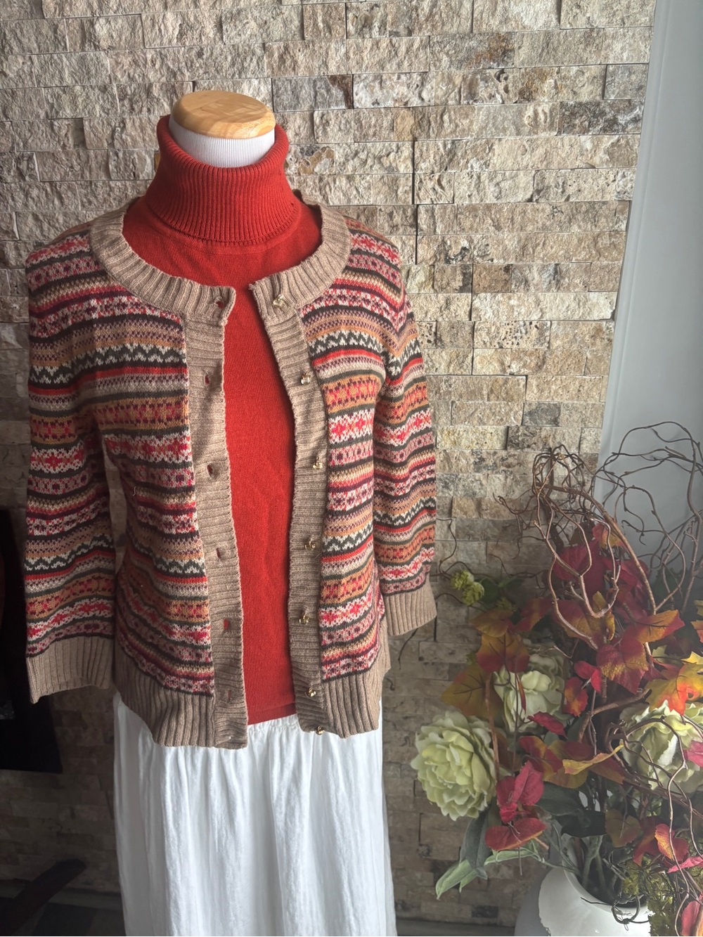 Talbots Autumn Multi-Color Striped Cardigan